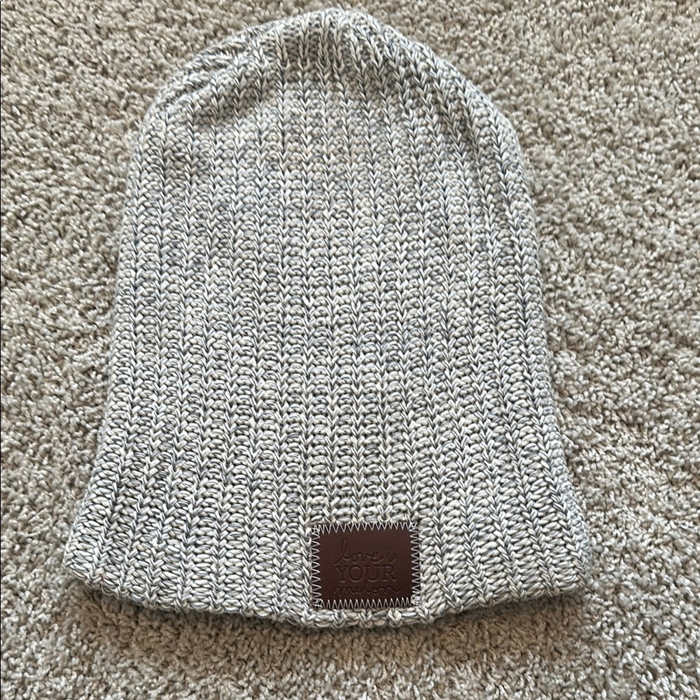 Knit Beanie with Leather Patch